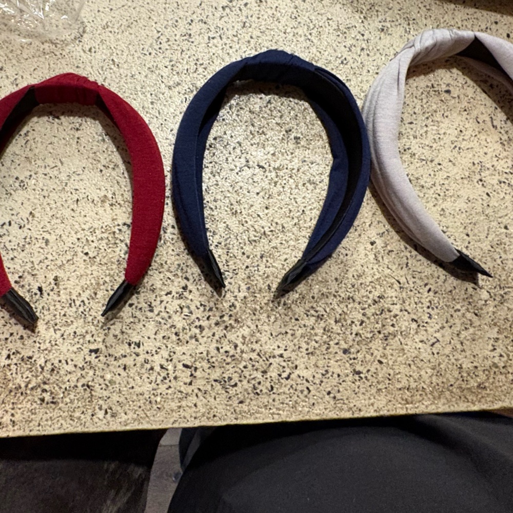 Set of Three Headbands in Red, Blue, and Grey
